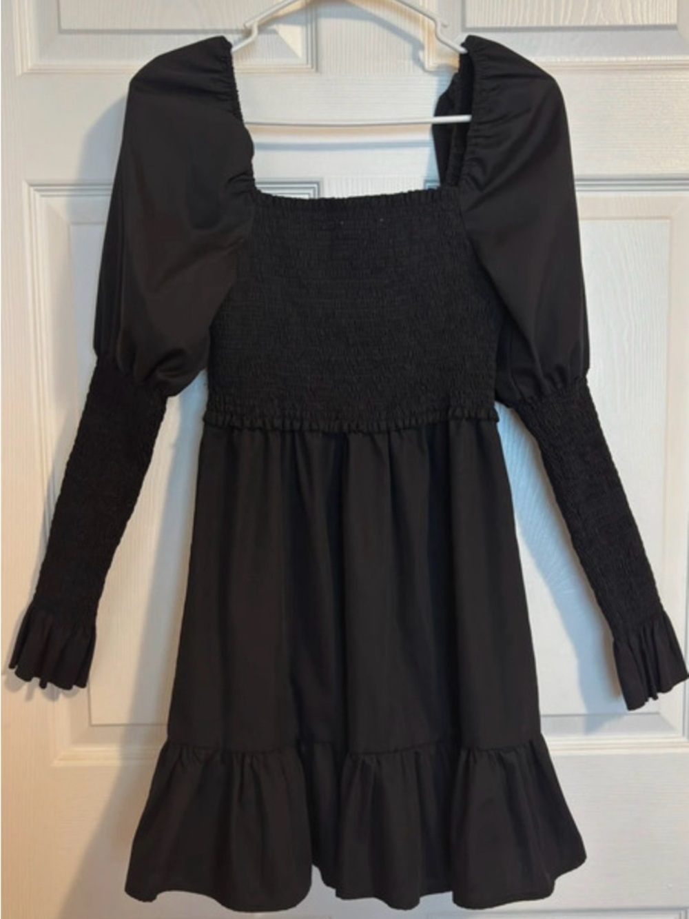 Black Smocked Puff Sleeve Mini Dress - Picture 1 of 4